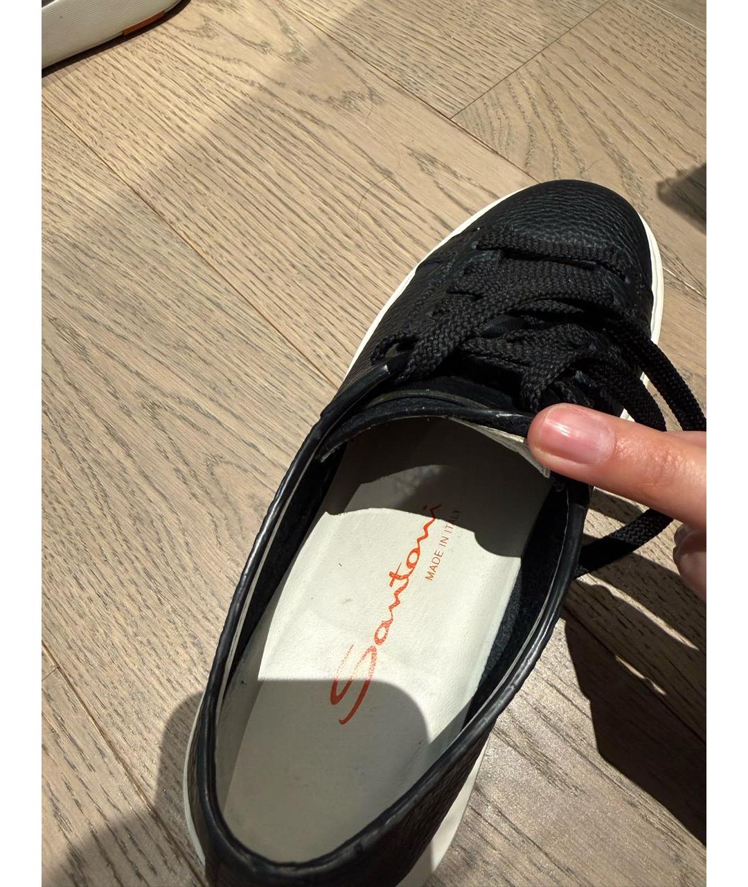 SANTONI Черные кожаные кеды, фото 5