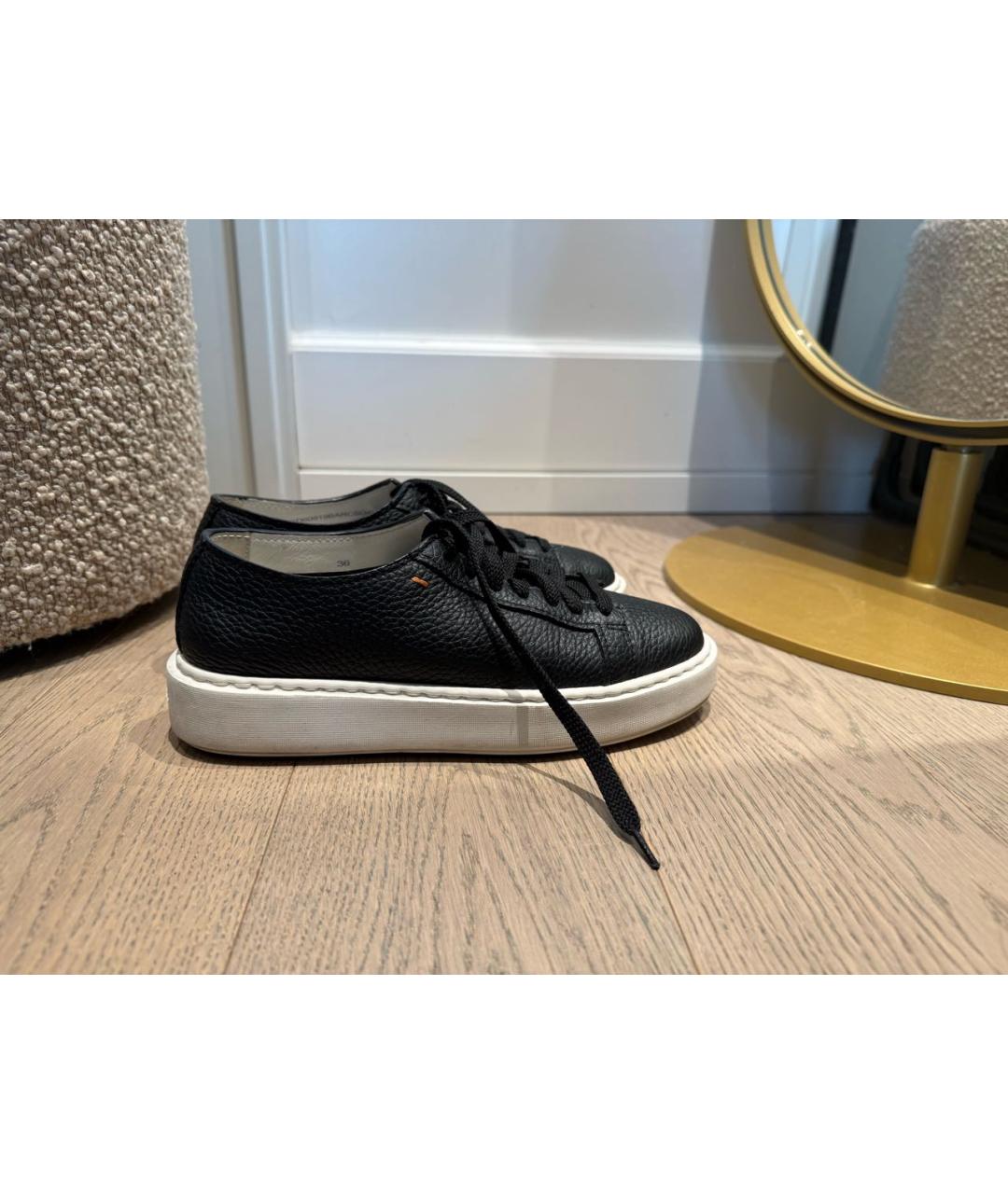 SANTONI Черные кожаные кеды, фото 8