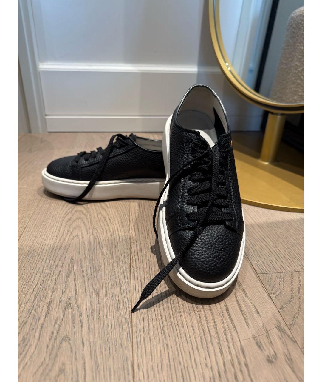 SANTONI Черные кожаные кеды, фото 4