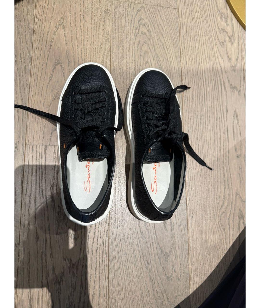 SANTONI Черные кожаные кеды, фото 2