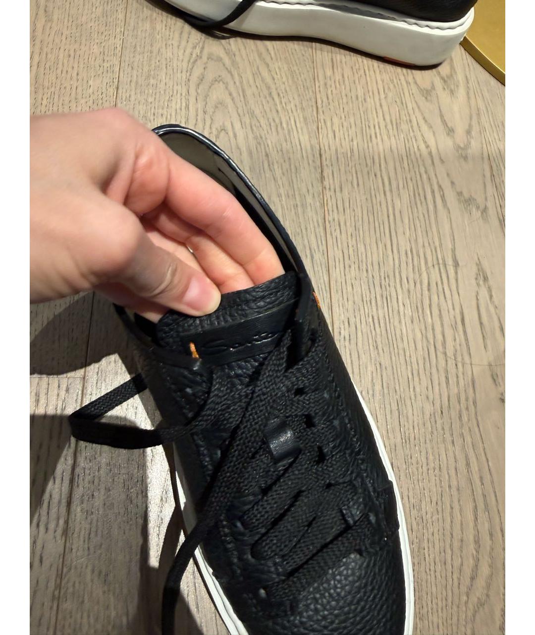 SANTONI Черные кожаные кеды, фото 6