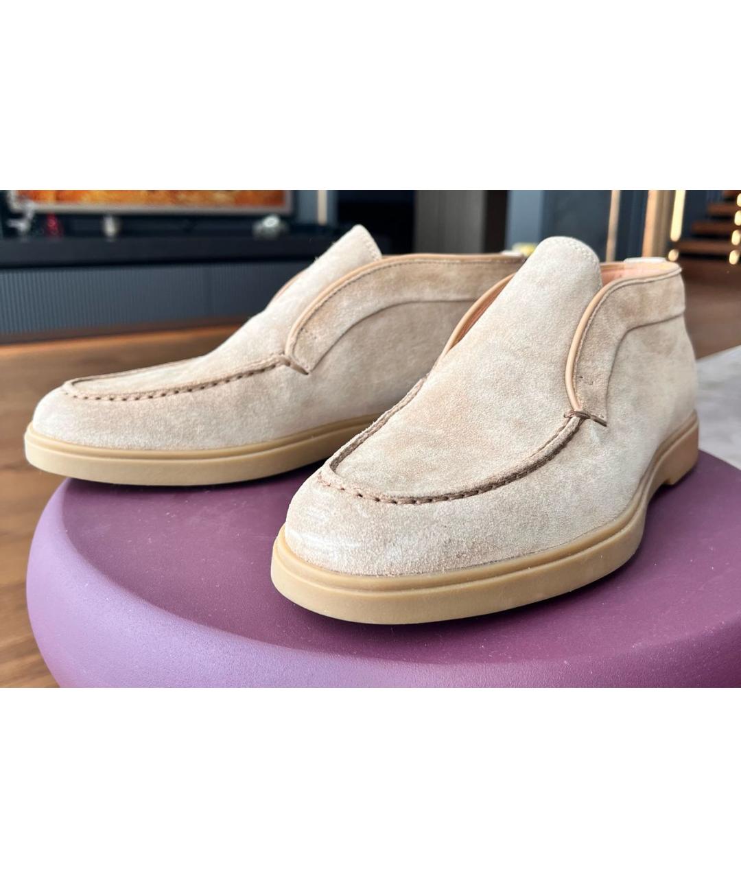 SANTONI Бежевые замшевые лоферы, фото 5