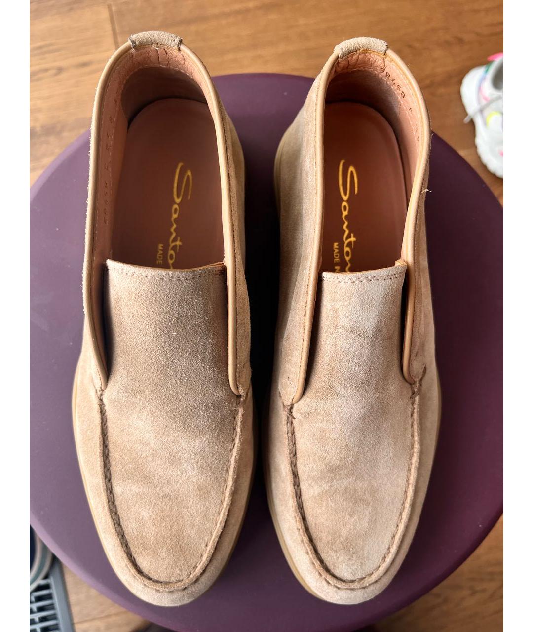 SANTONI Бежевые замшевые лоферы, фото 2