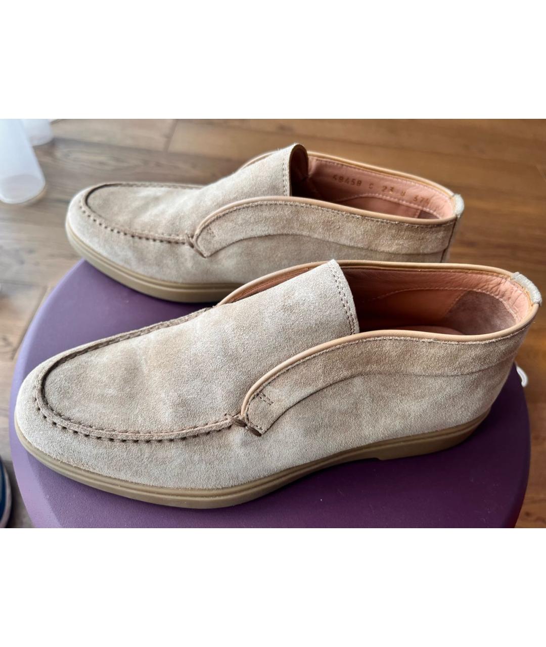 SANTONI Бежевые замшевые лоферы, фото 7