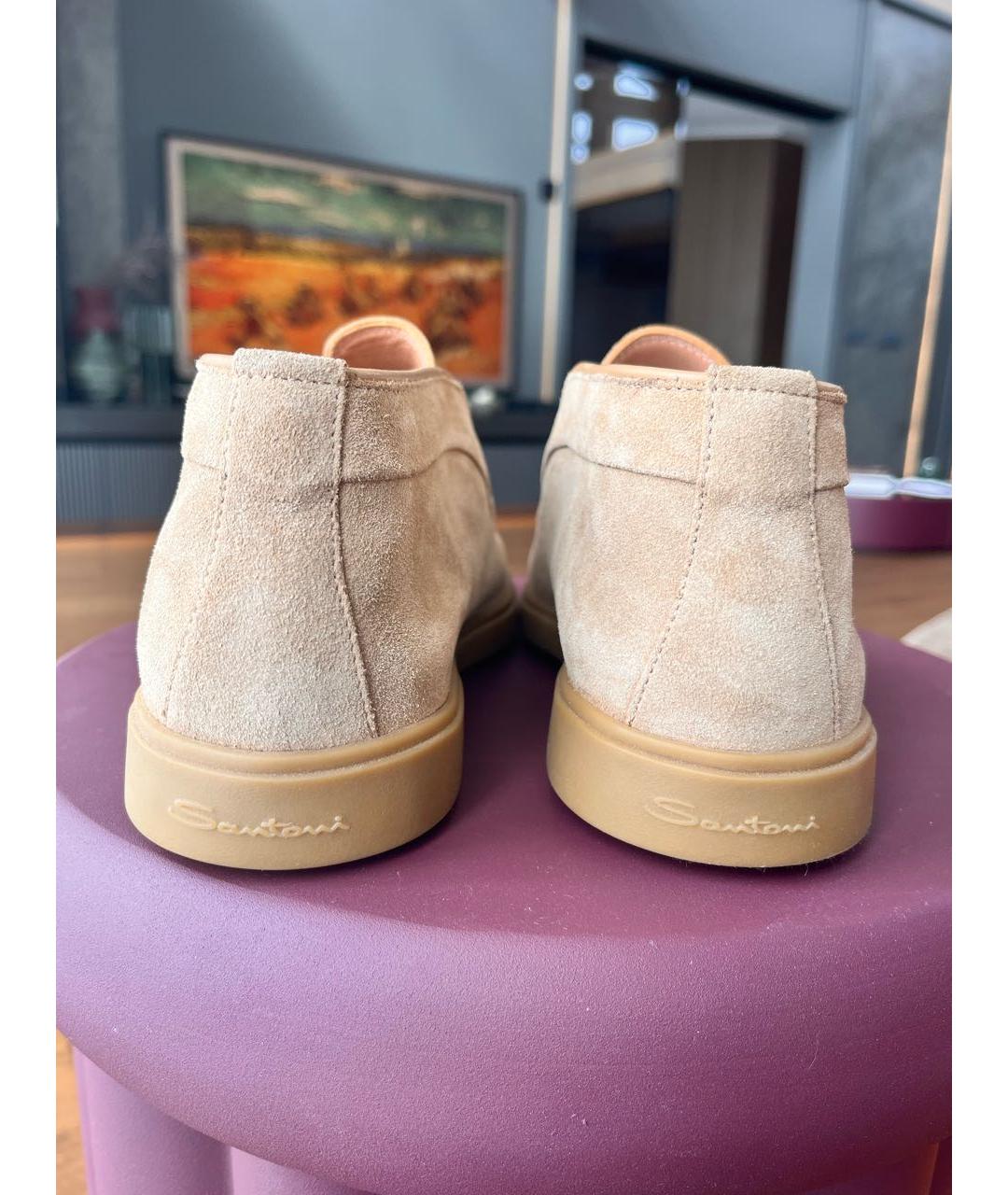 SANTONI Бежевые замшевые лоферы, фото 4