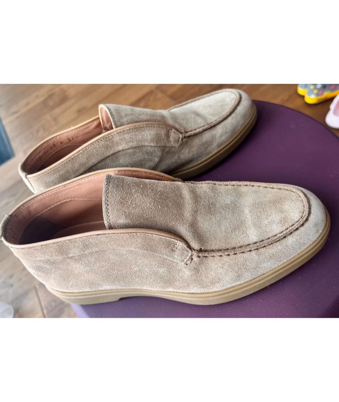 SANTONI Бежевые замшевые лоферы, фото 6