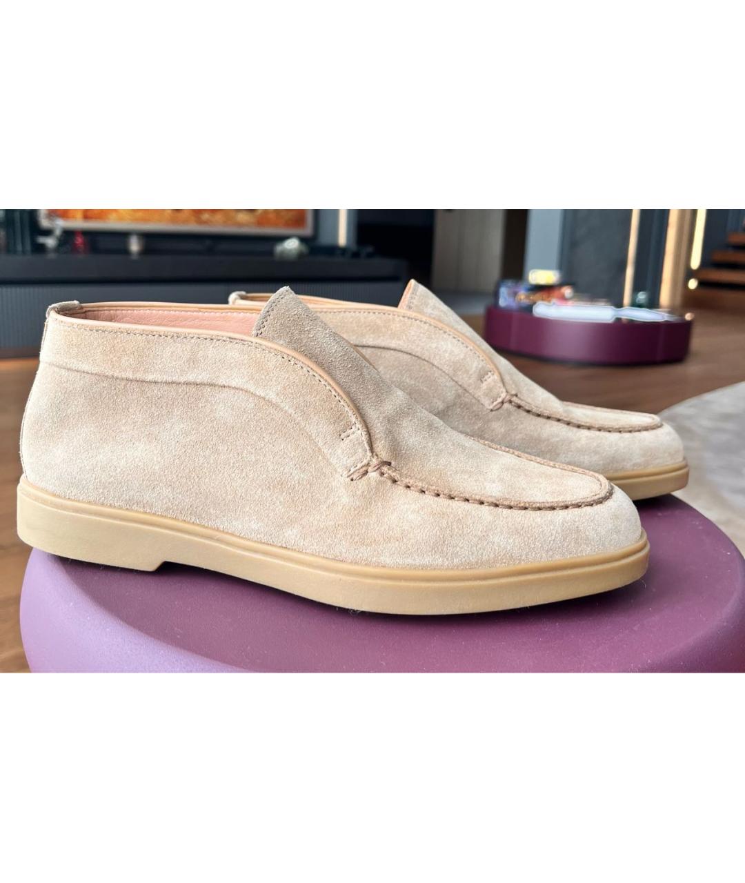 SANTONI Бежевые замшевые лоферы, фото 8