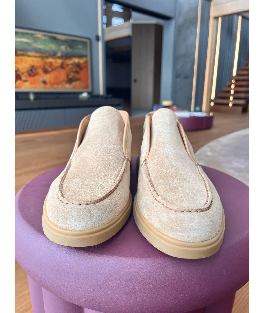 SANTONI Бежевые замшевые лоферы, фото 3