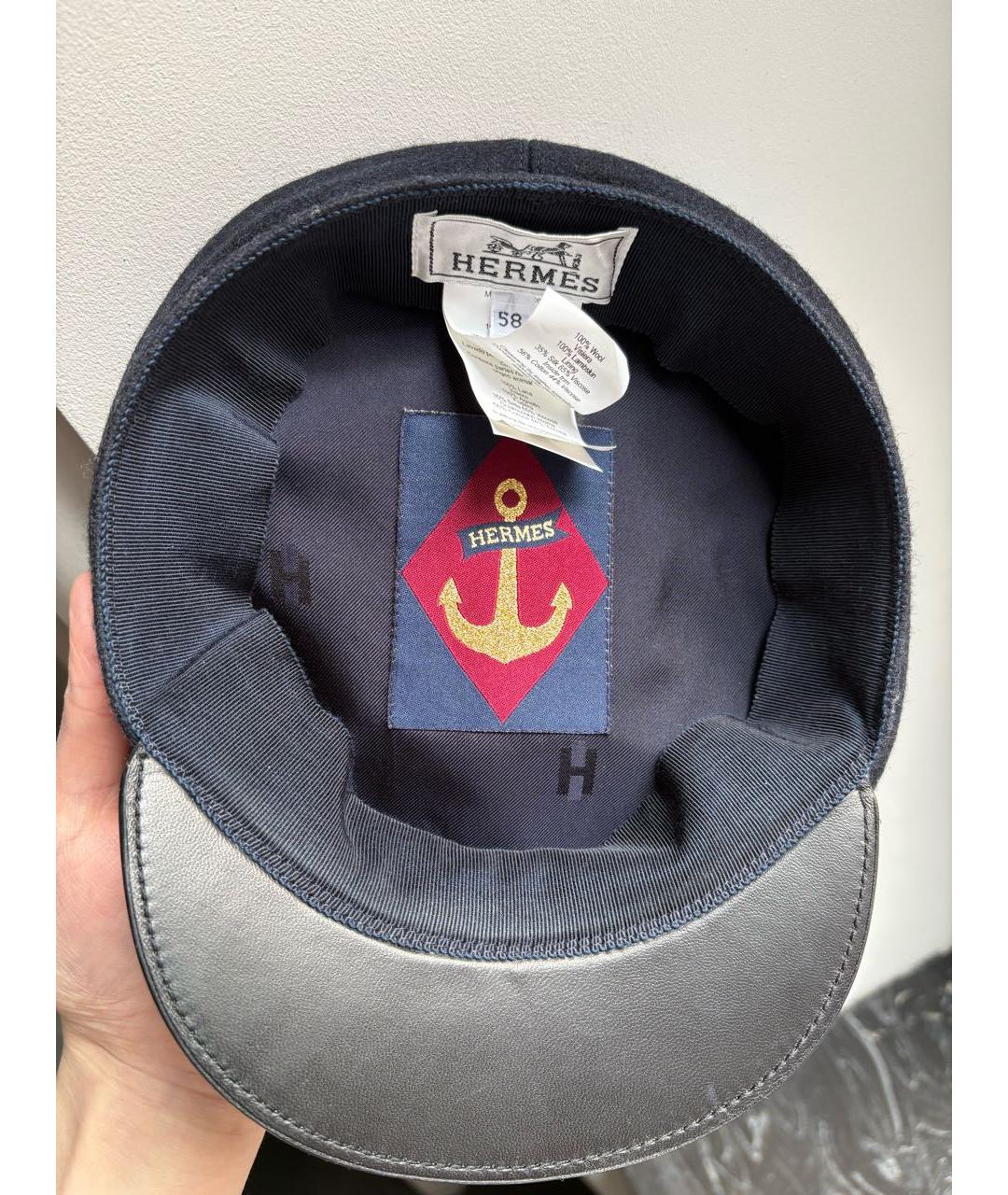 HERMES Темно-синяя шерстяная кепка, фото 6