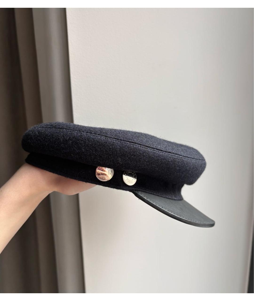 HERMES Темно-синяя шерстяная кепка, фото 2