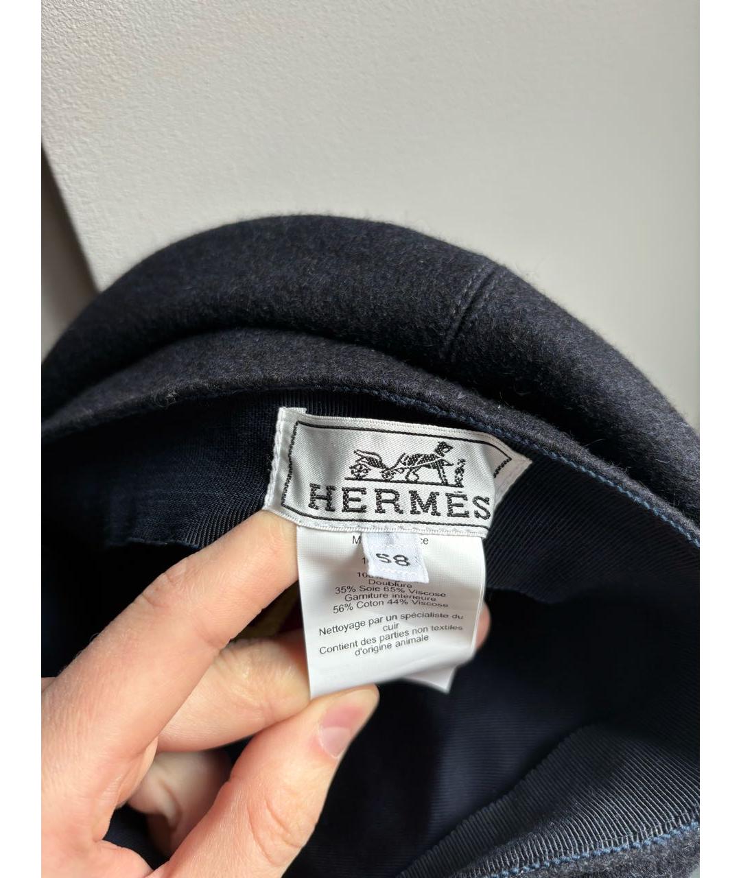 HERMES Темно-синяя шерстяная кепка, фото 5