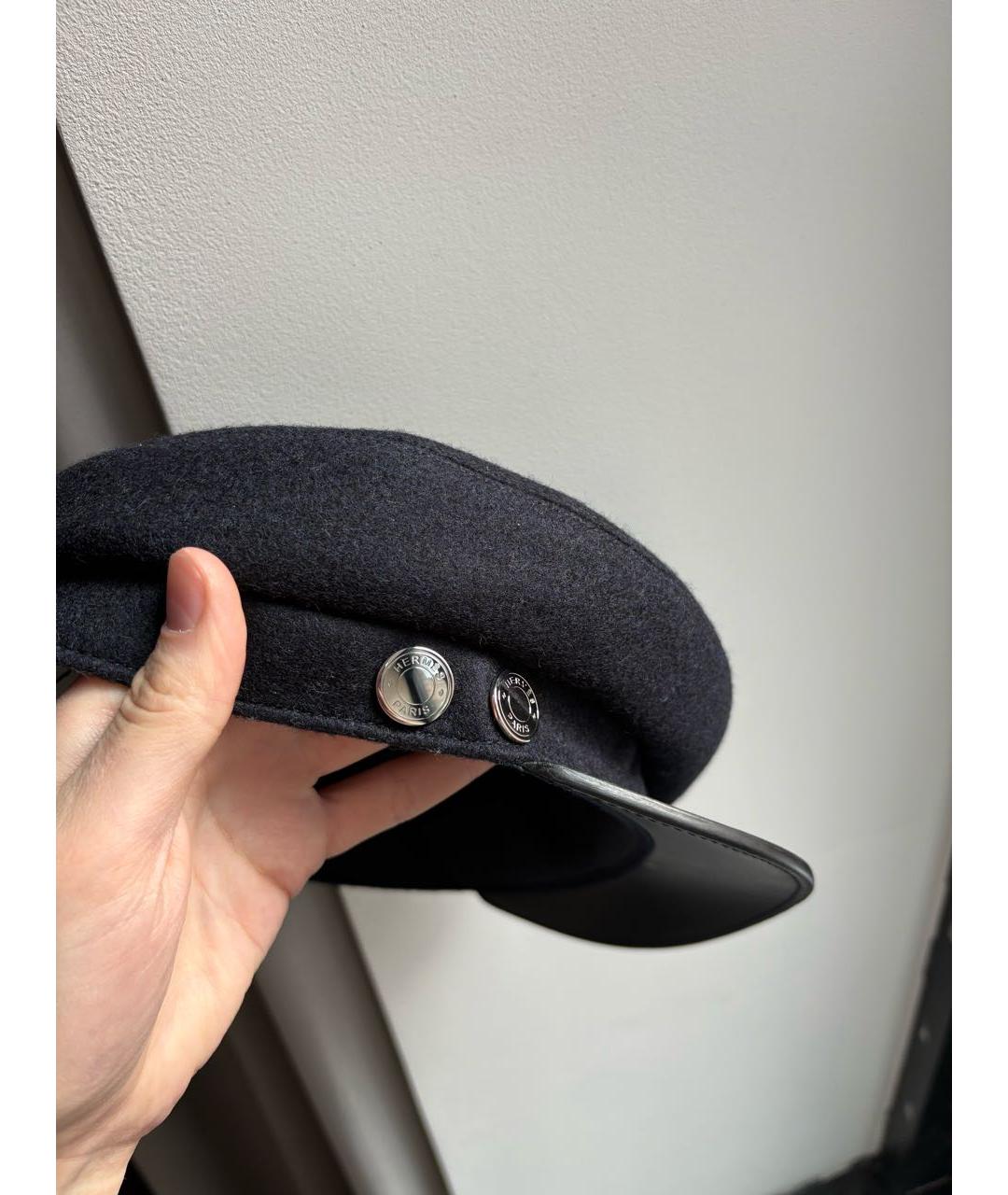 HERMES Темно-синяя шерстяная кепка, фото 3