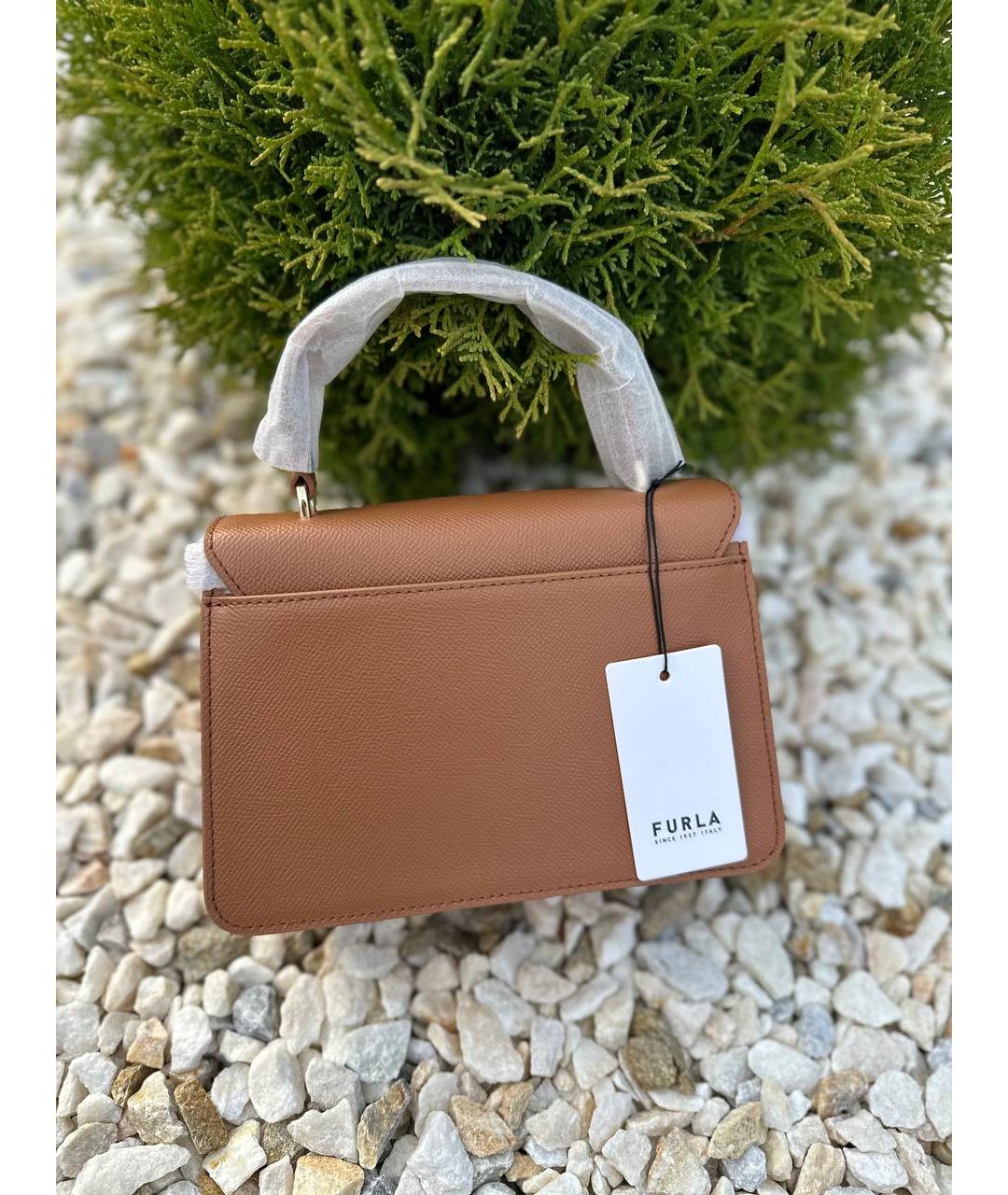 FURLA Коричневая кожаная сумка с короткими ручками, фото 6