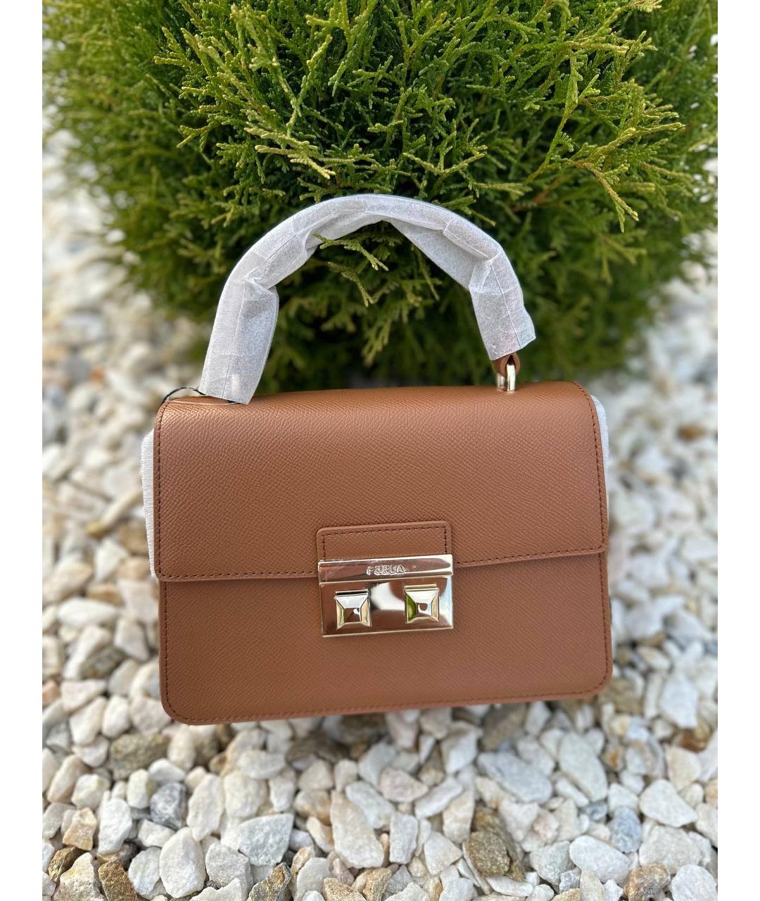 FURLA Коричневая кожаная сумка с короткими ручками, фото 5