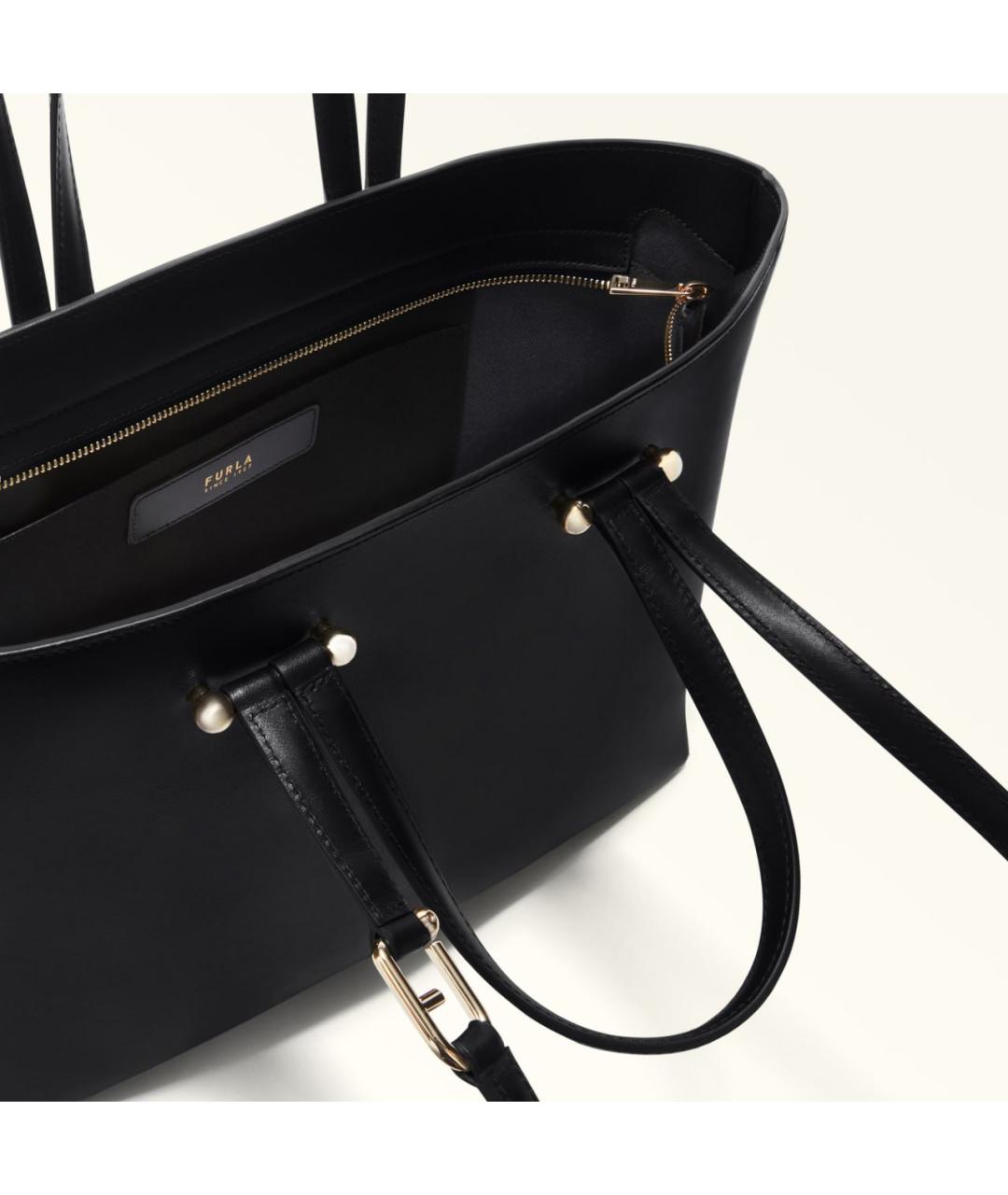 FURLA Черная кожаная сумка тоут, фото 4