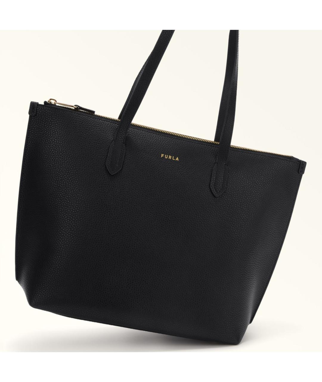 FURLA Черная кожаная сумка тоут, фото 2