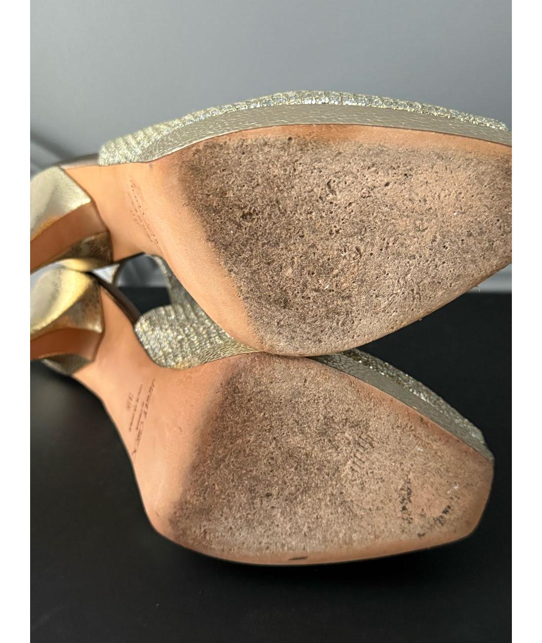 JIMMY CHOO Золотые кожаные босоножки, фото 8