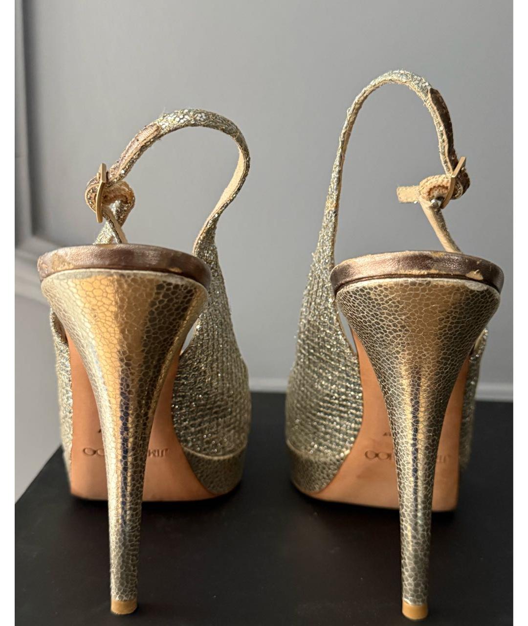 JIMMY CHOO Золотые кожаные босоножки, фото 4