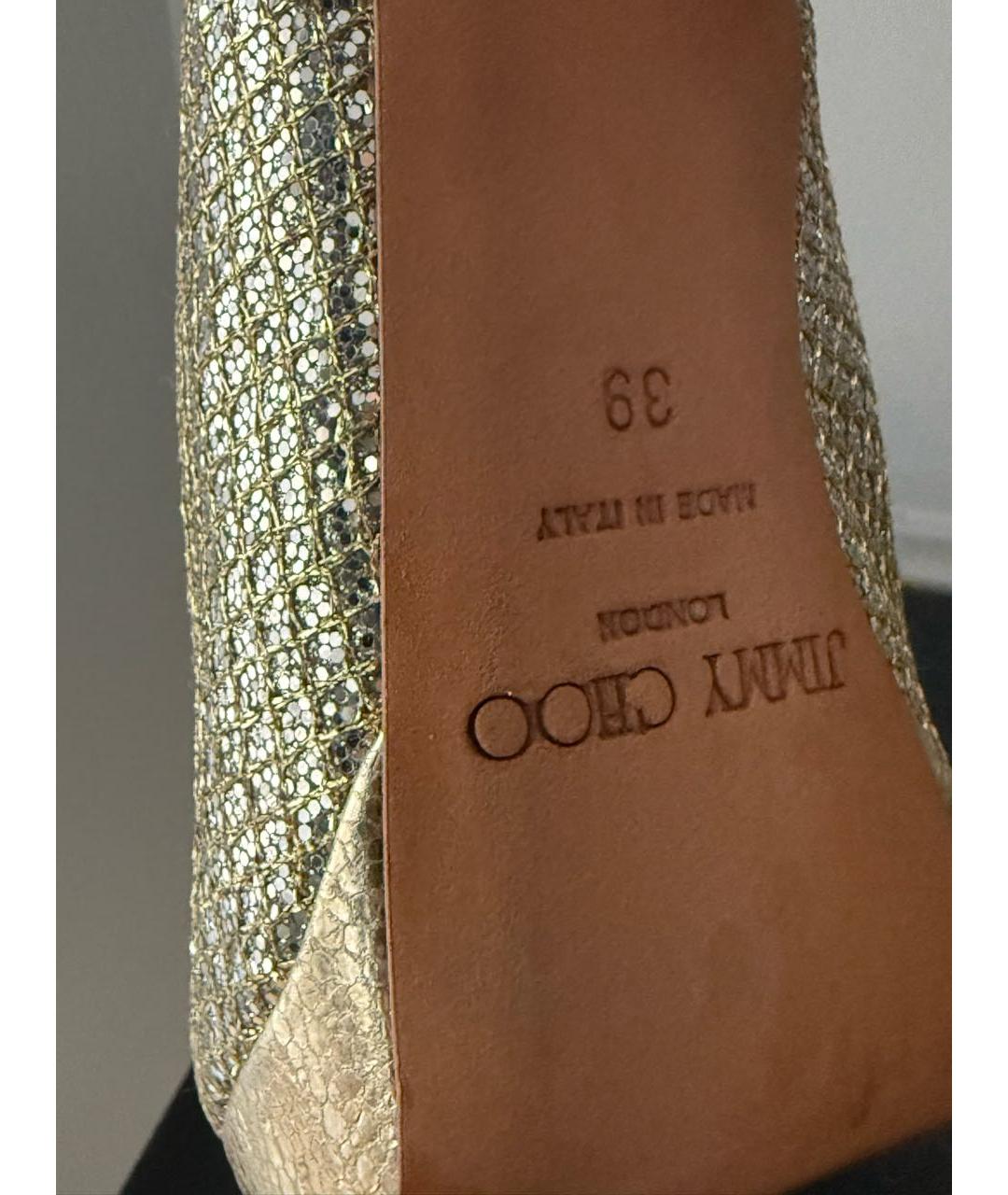 JIMMY CHOO Золотые кожаные босоножки, фото 7