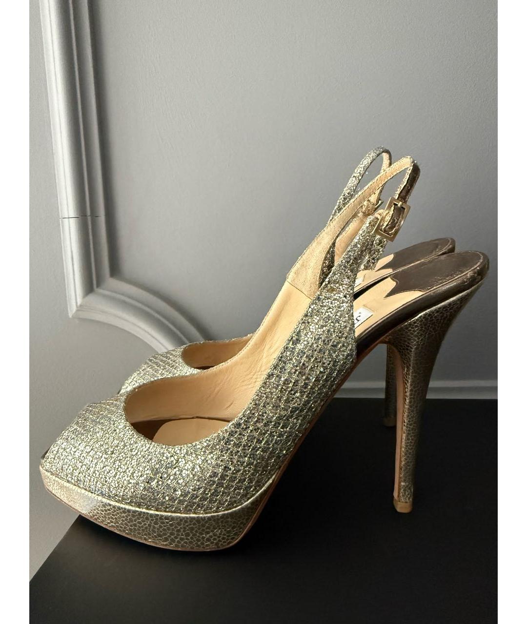 JIMMY CHOO Золотые кожаные босоножки, фото 2