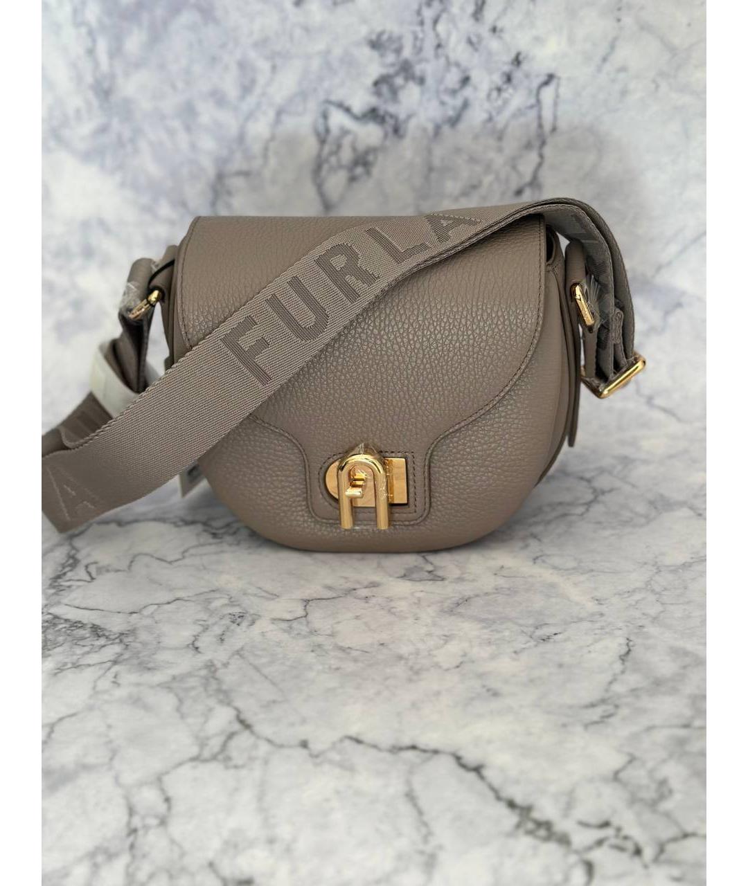 FURLA Серая кожаная сумка через плечо, фото 4