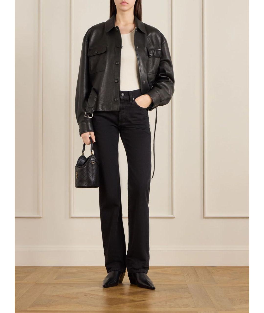 SAINT LAURENT Черная кожаная сумка с короткими ручками, фото 2