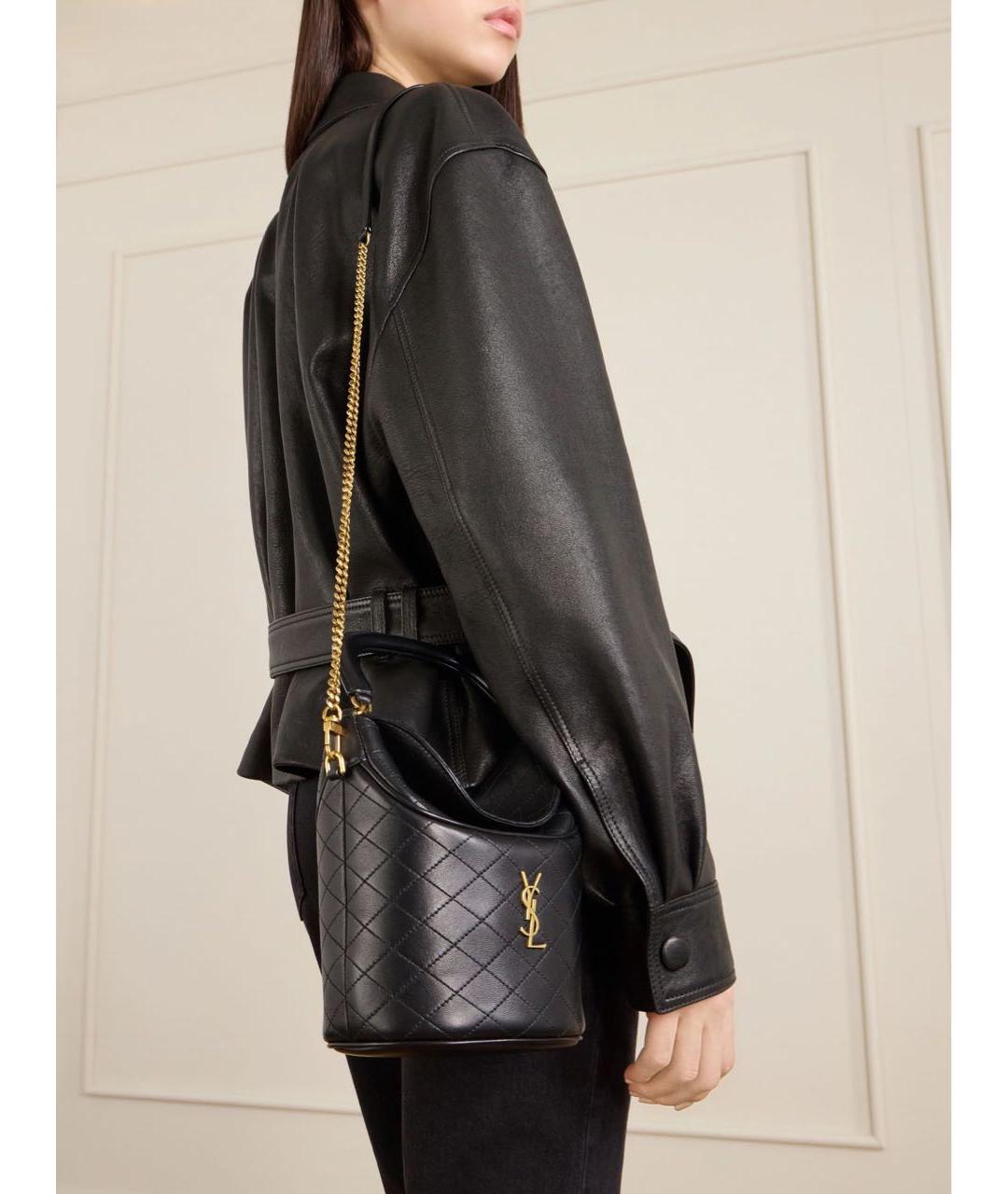 SAINT LAURENT Черная кожаная сумка с короткими ручками, фото 3