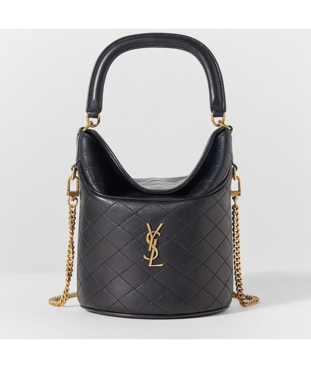 SAINT LAURENT Черная кожаная сумка с короткими ручками, фото 6