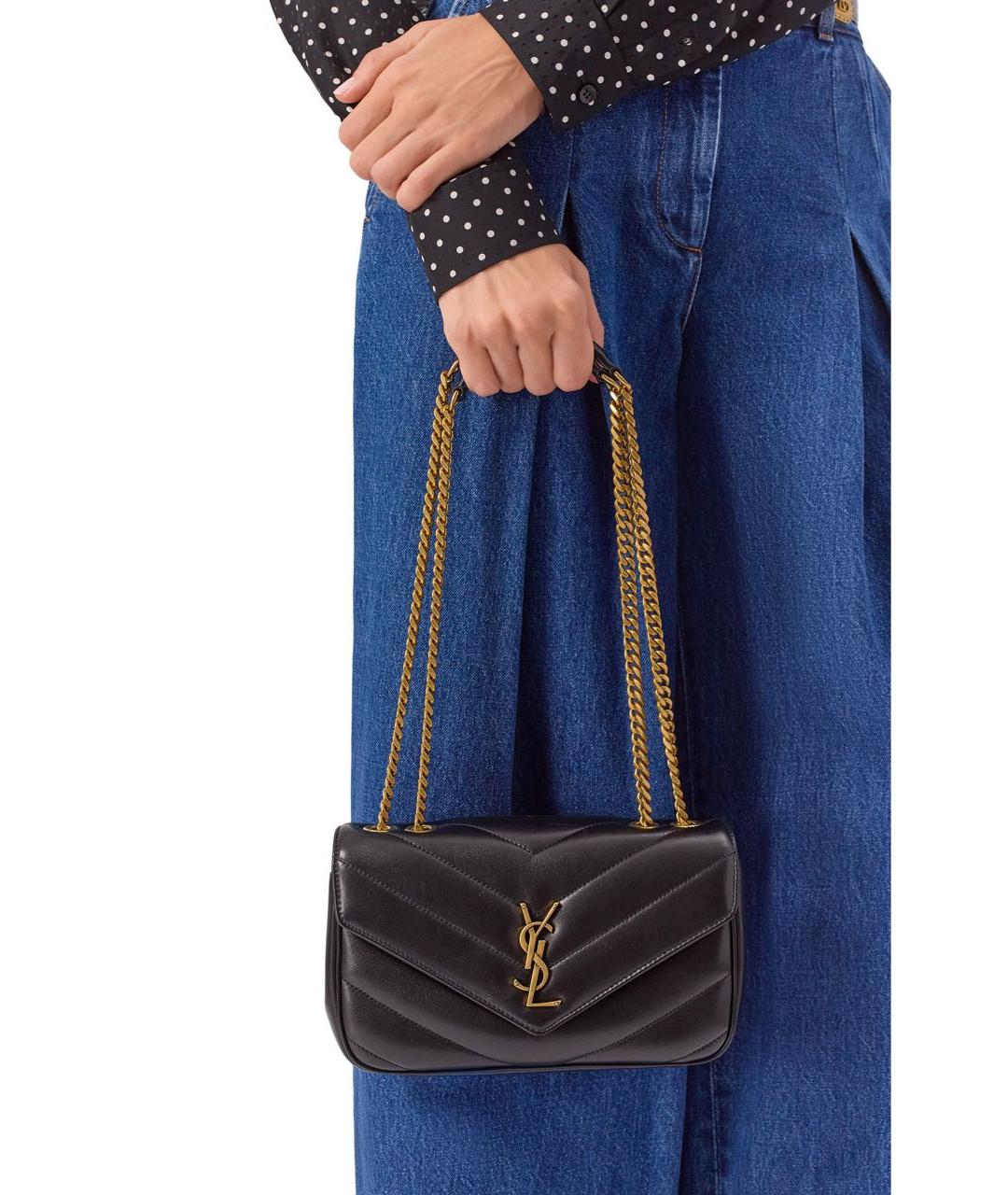 SAINT LAURENT Черная кожаная сумка через плечо, фото 3