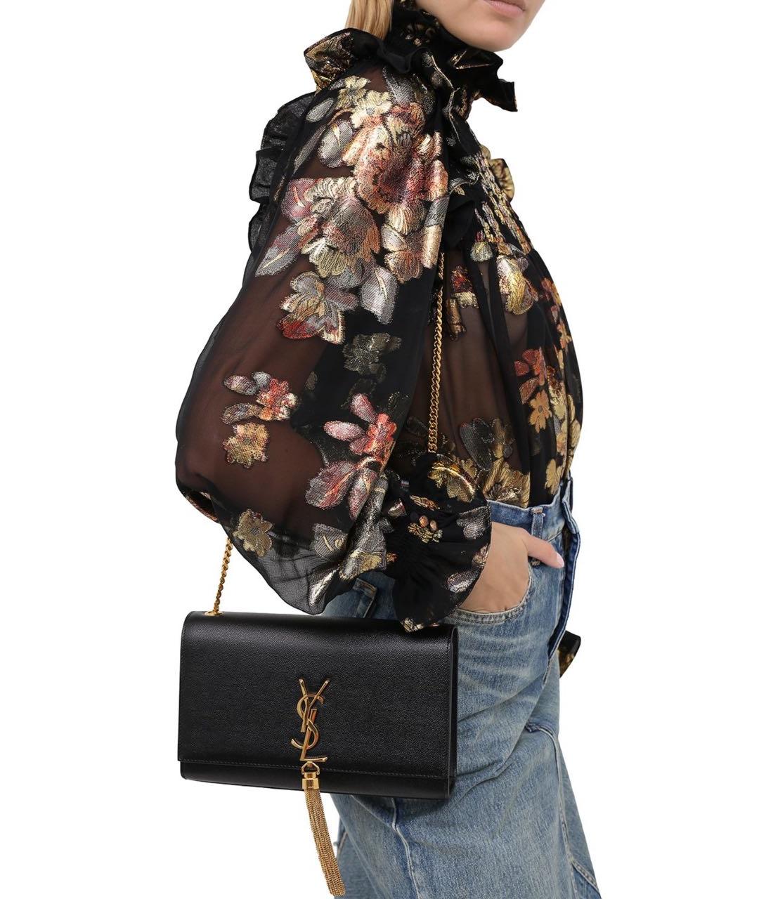 SAINT LAURENT Черная кожаная сумка через плечо, фото 2