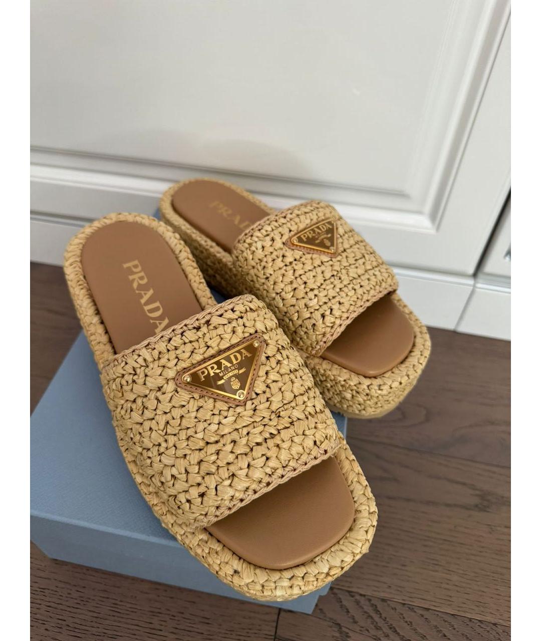PRADA Бежевые кожаные шлепанцы, фото 2