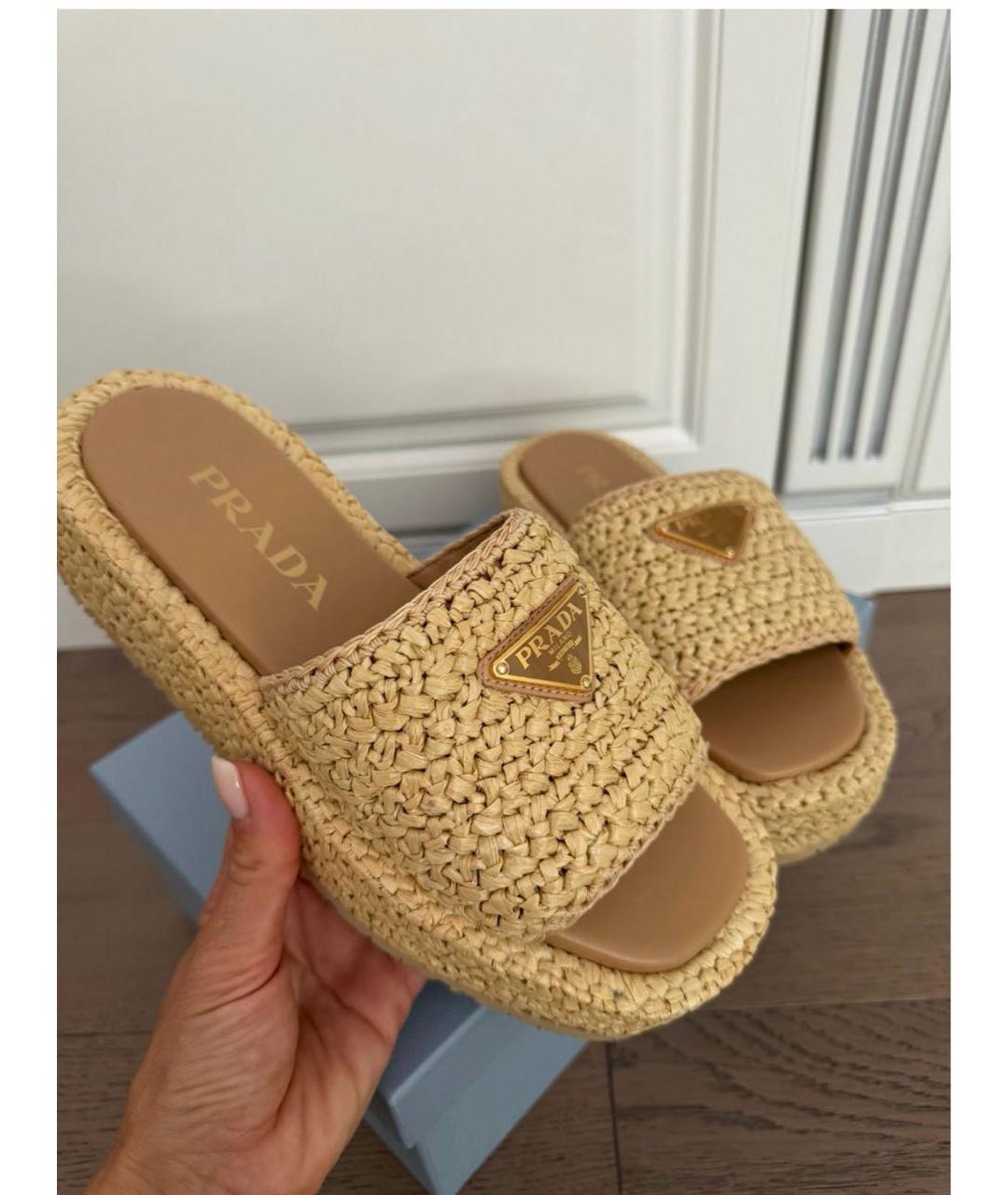 PRADA Бежевые кожаные шлепанцы, фото 5
