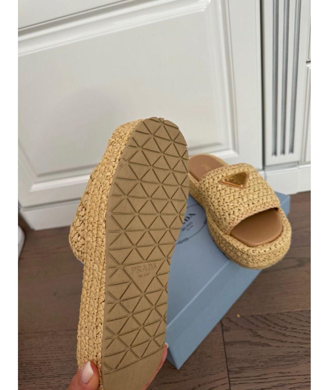 PRADA Бежевые кожаные шлепанцы, фото 4