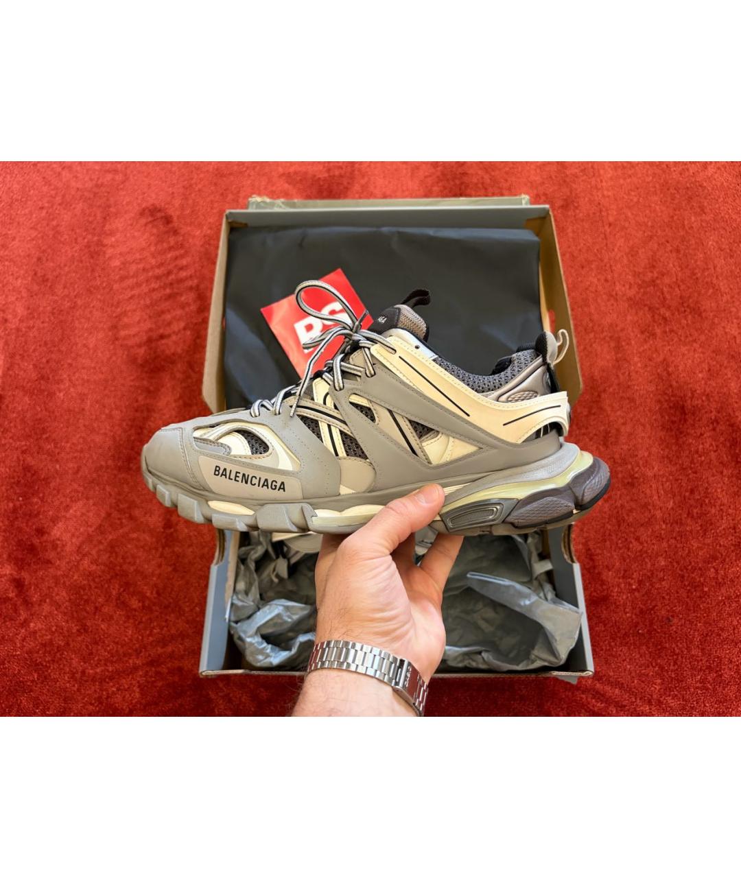 BALENCIAGA Серые низкие кроссовки / кеды из искусственной кожи, фото 9