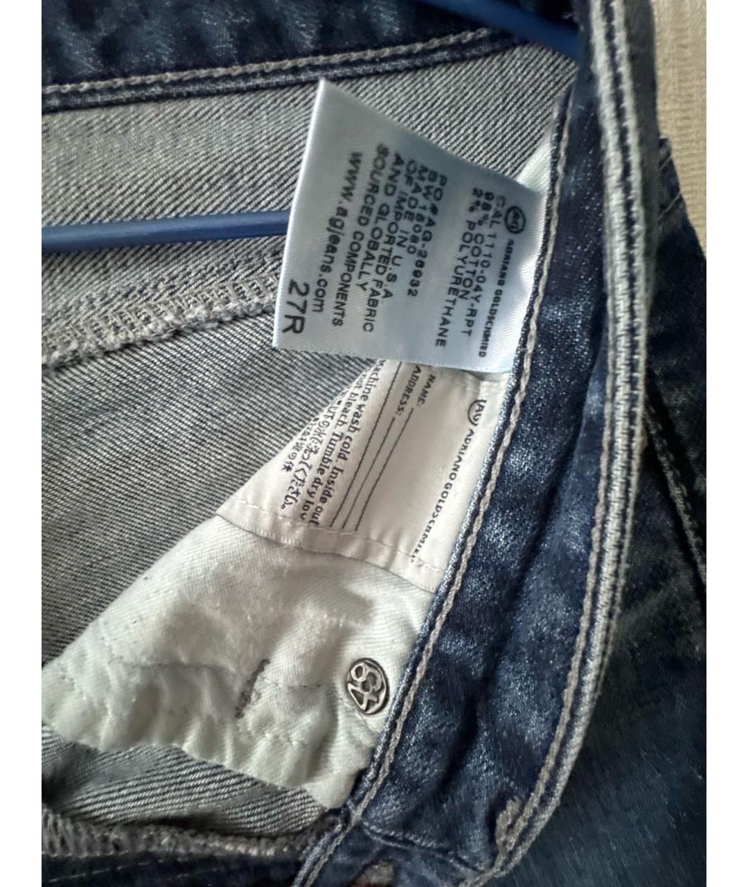 AG JEANS Синие хлопковые джинсы слим, фото 4