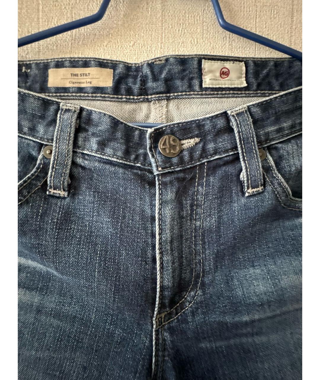 AG JEANS Синие хлопковые джинсы слим, фото 3