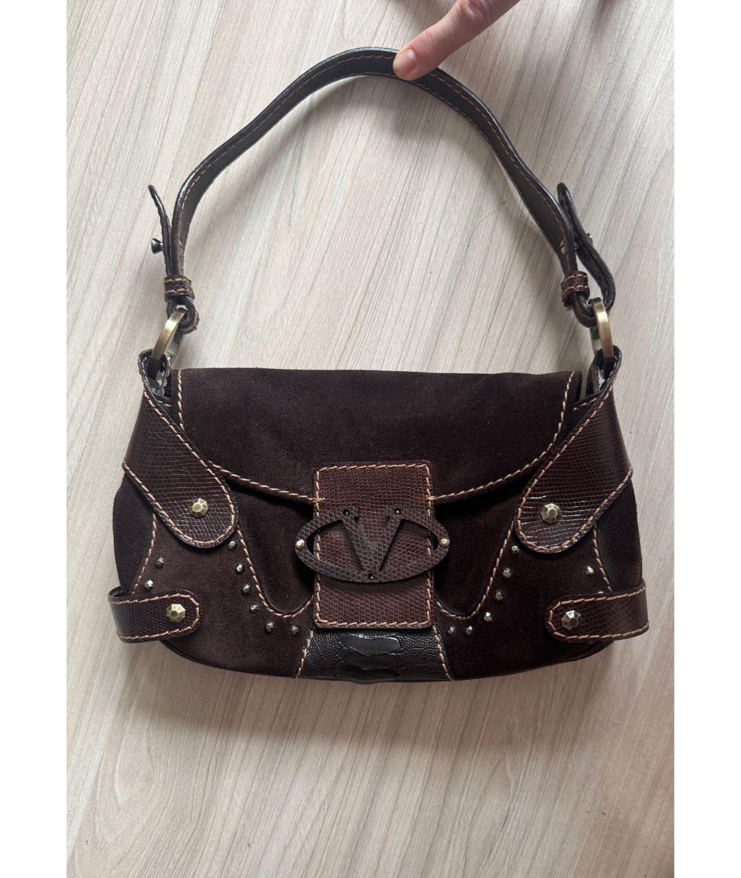 VALENTINO Коричневая кожаная сумка с короткими ручками, фото 9