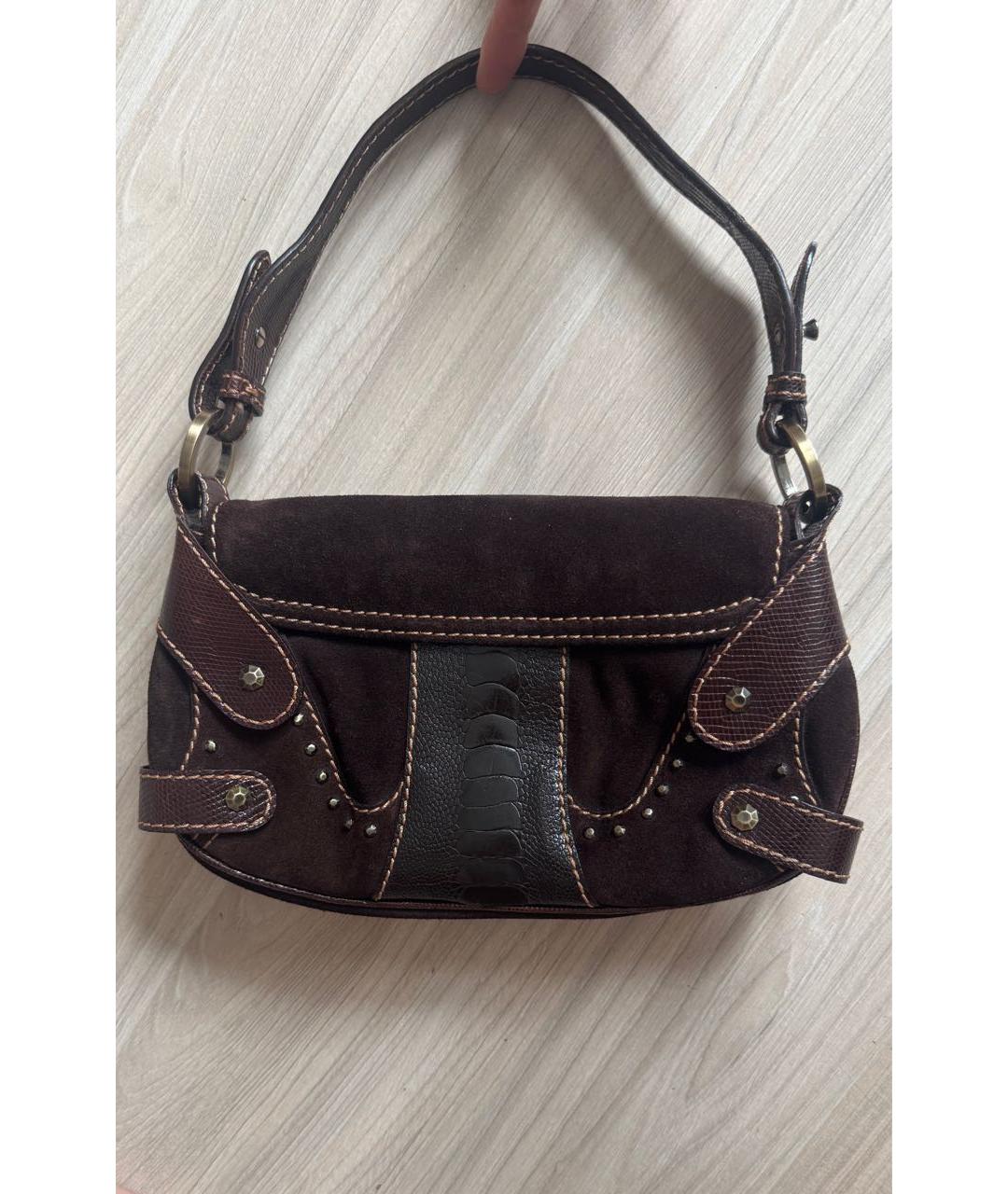 VALENTINO Коричневая кожаная сумка с короткими ручками, фото 2