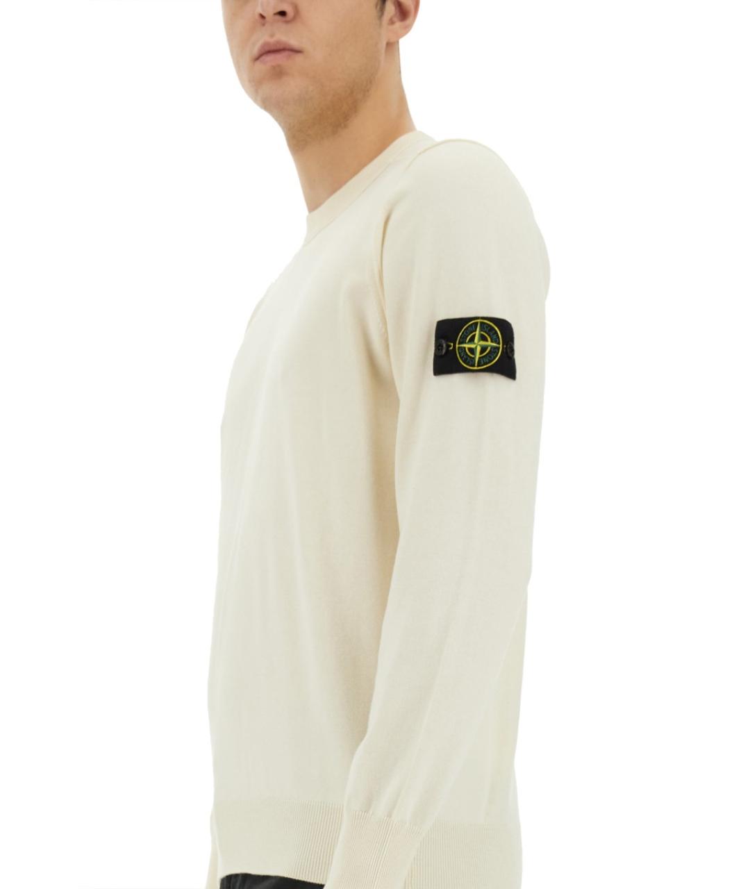 STONE ISLAND Белый хлопковый джемпер / свитер, фото 4