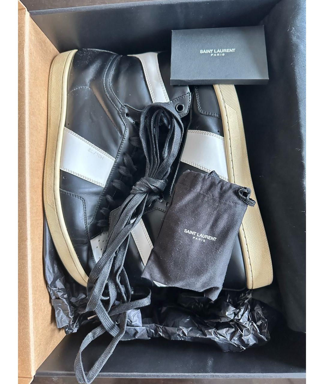 SAINT LAURENT Черные кожаные высокие кроссовки / кеды, фото 6