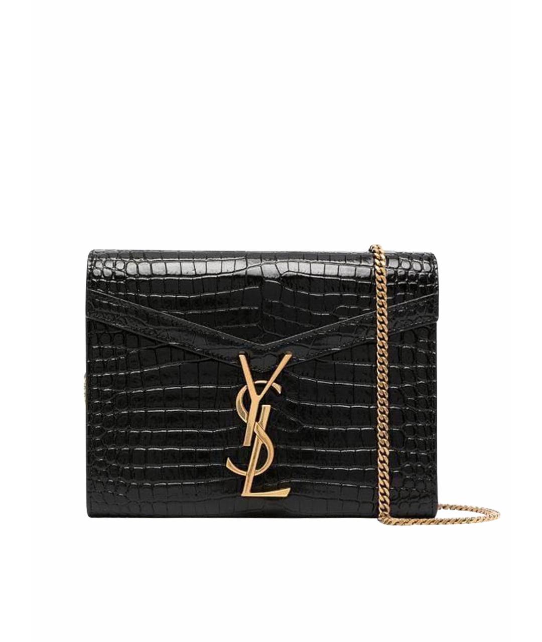 SAINT LAURENT Черная сумка через плечо из лакированной кожи, фото 1