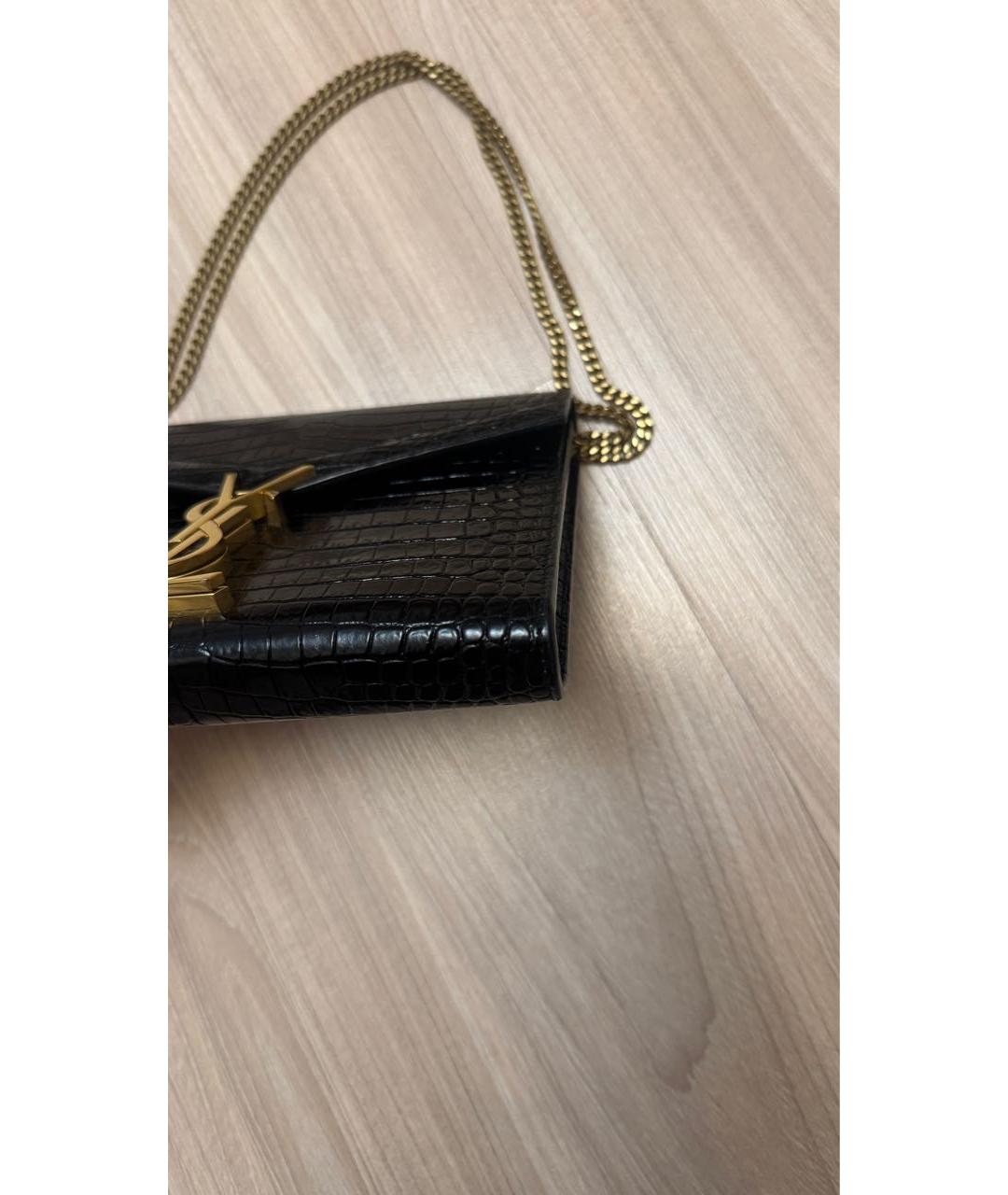 SAINT LAURENT Черная сумка через плечо из лакированной кожи, фото 4