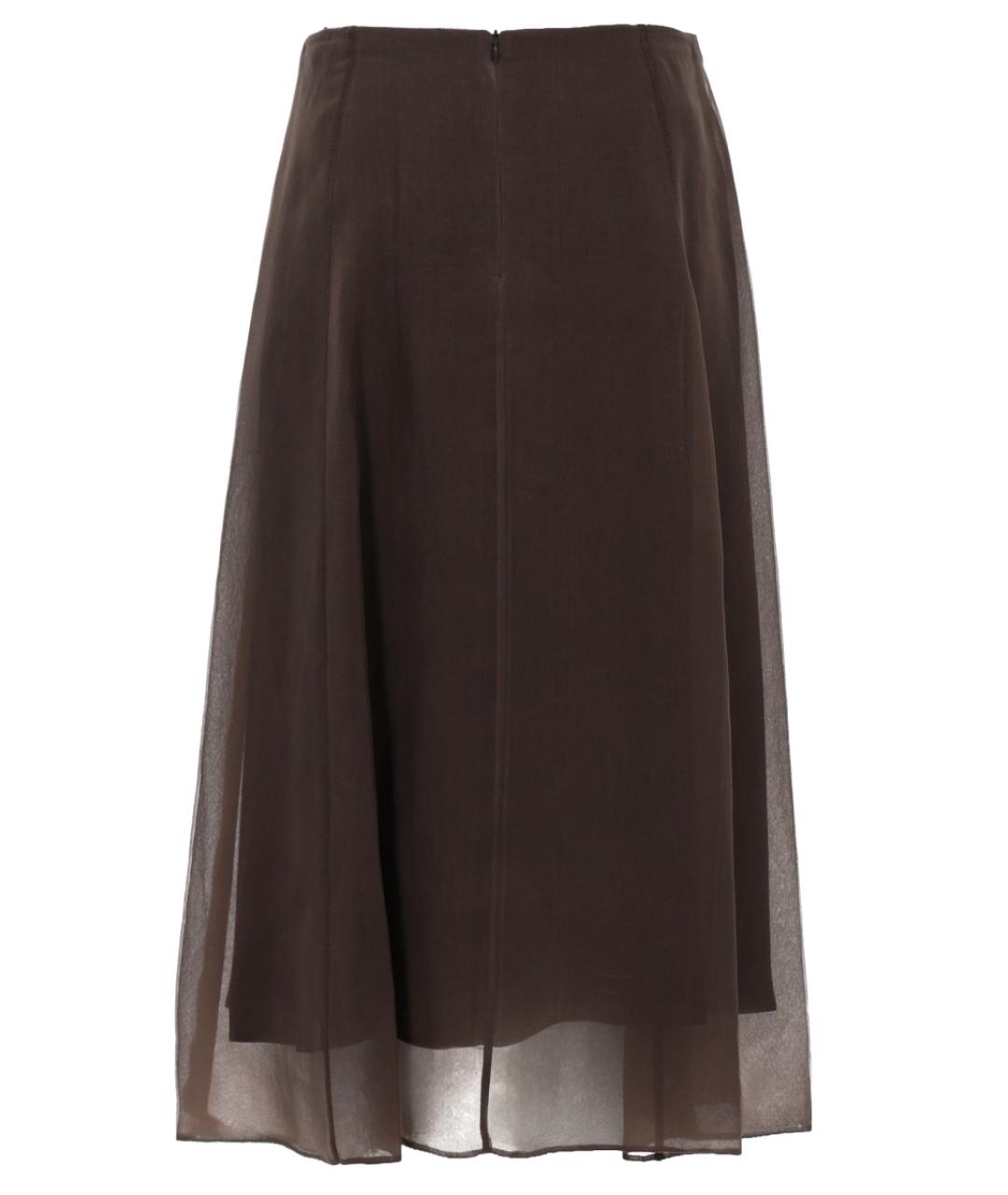 BRUNELLO CUCINELLI Коричневая шелковая юбка миди, фото 2