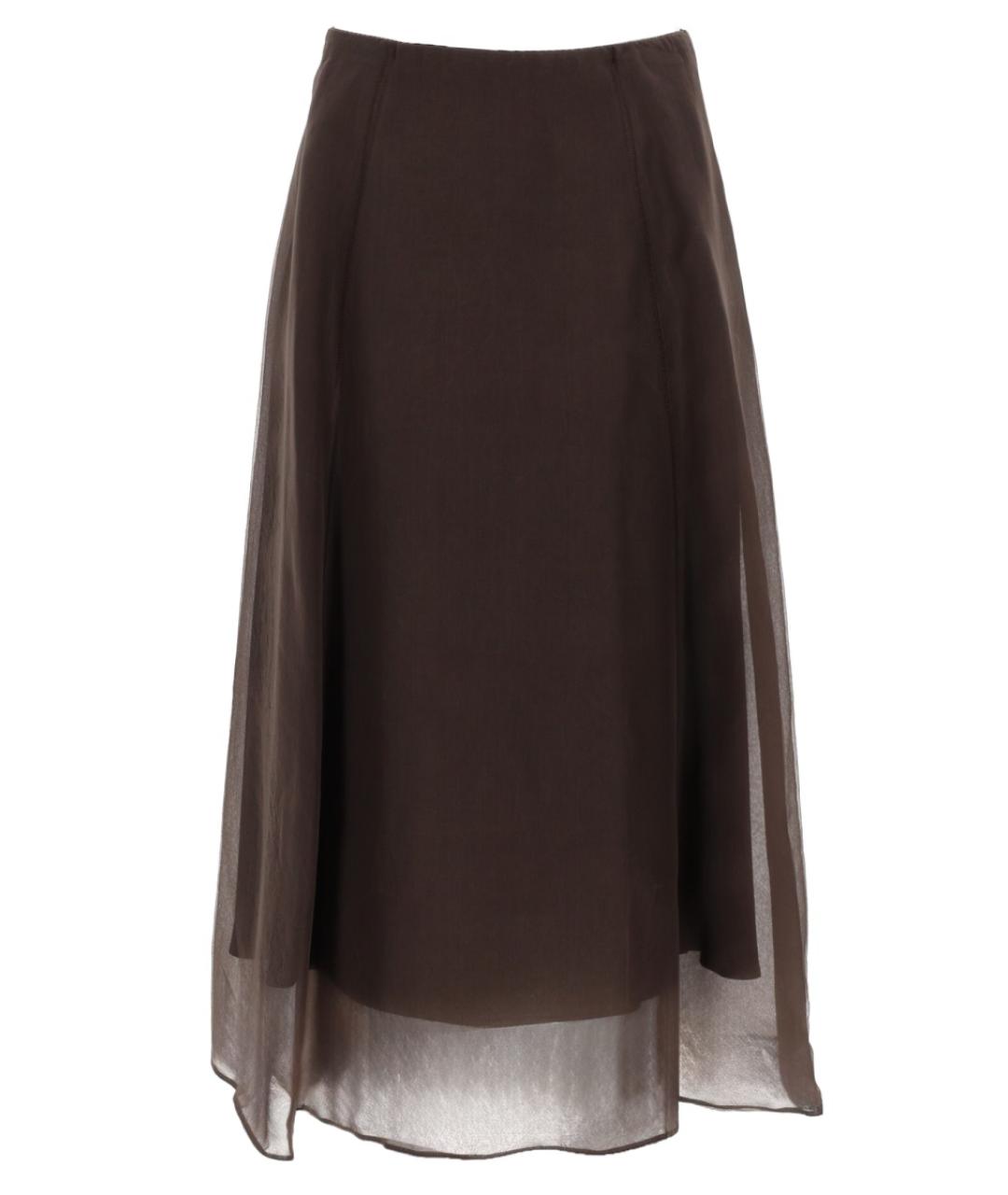 BRUNELLO CUCINELLI Коричневая шелковая юбка миди, фото 1