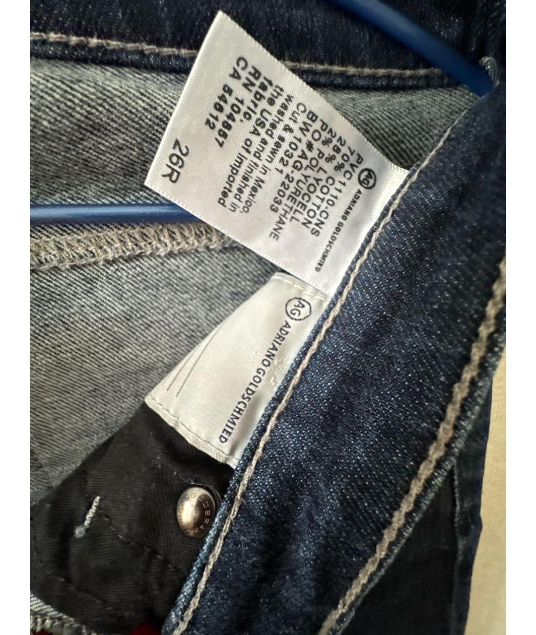 AG JEANS Темно-синие хлопко-эластановые джинсы слим, фото 4