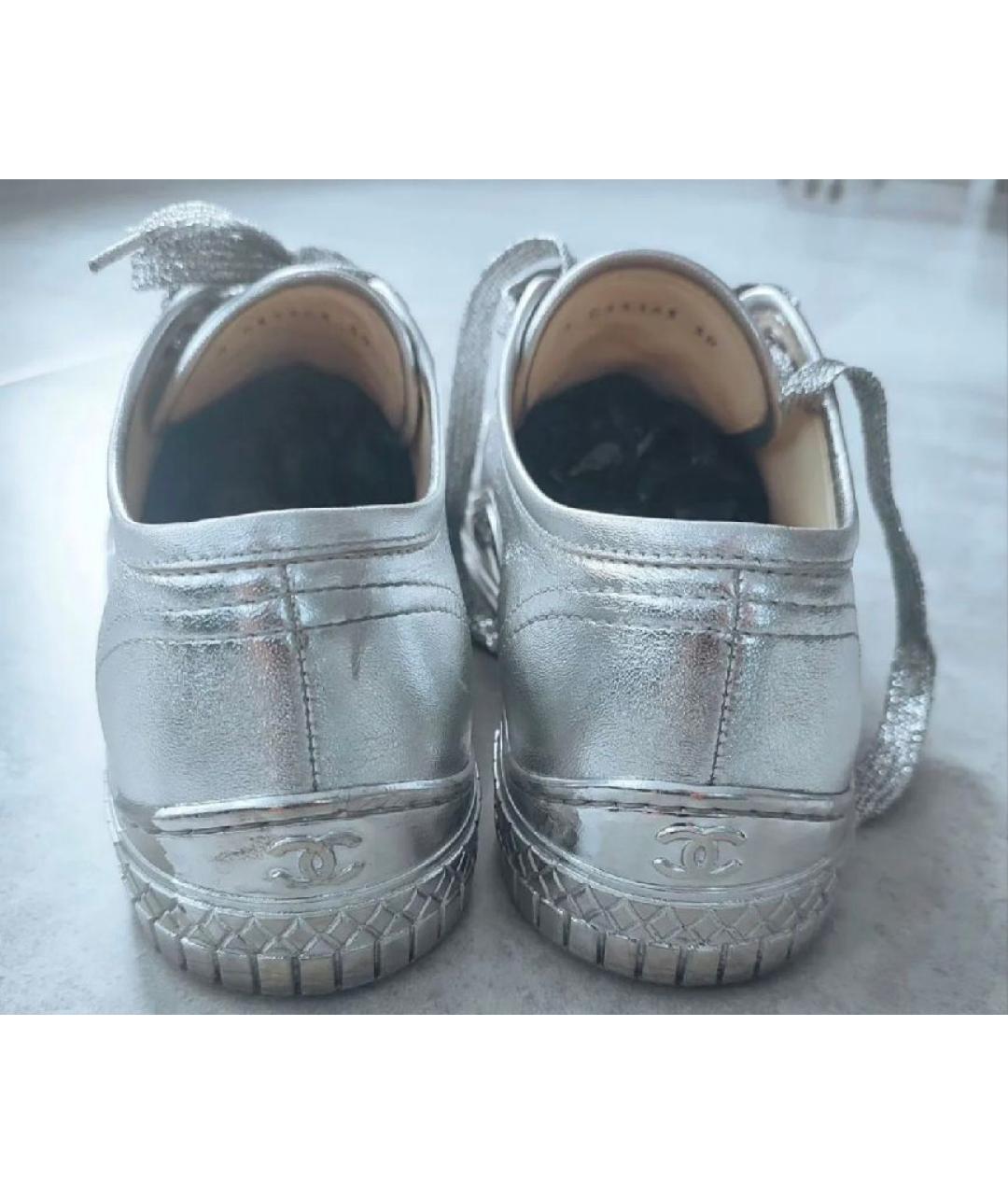 CHANEL Серебряные кожаные кеды, фото 4