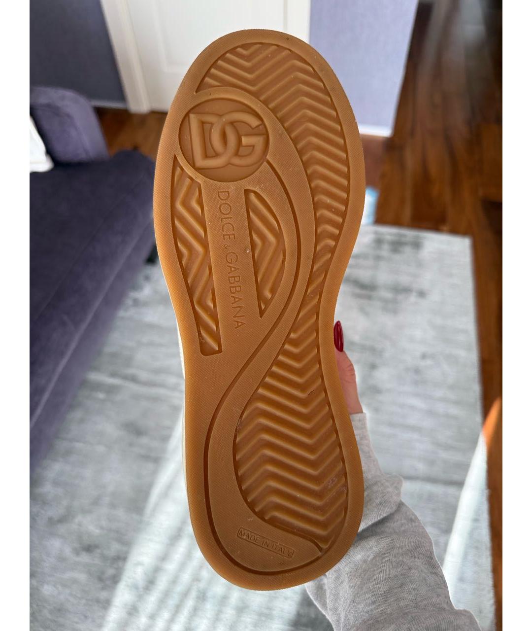 DOLCE&GABBANA Бежевые кожаные низкие кроссовки / кеды, фото 5