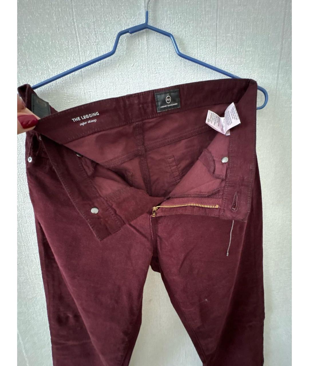 AG JEANS Бордовые хлопко-эластановые джинсы слим, фото 3