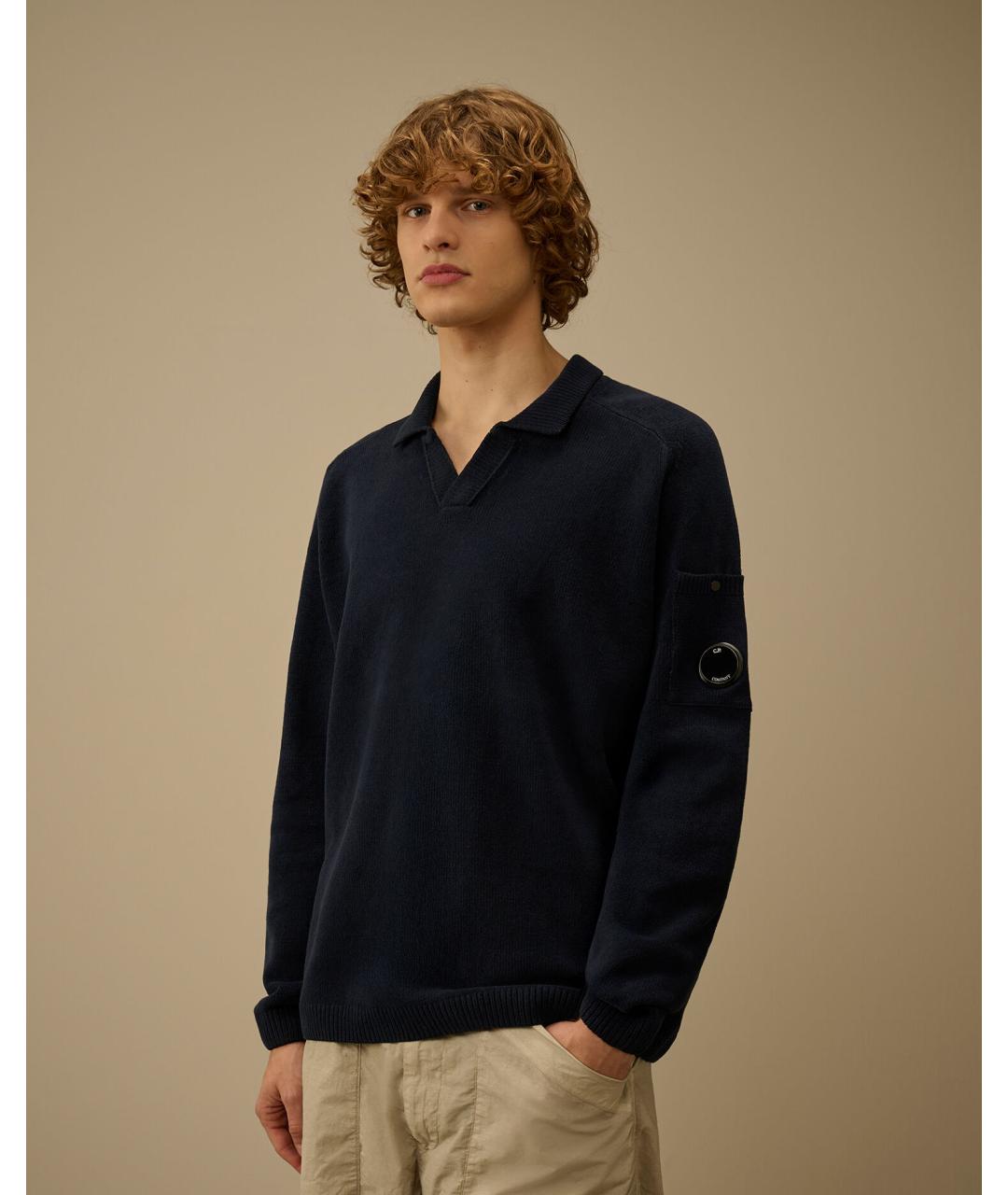 CP COMPANY Синее хлопковое поло с длинным рукавом, фото 3