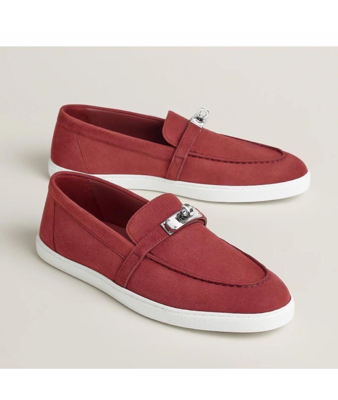 HERMES Бордовые замшевые мокасины, фото 2